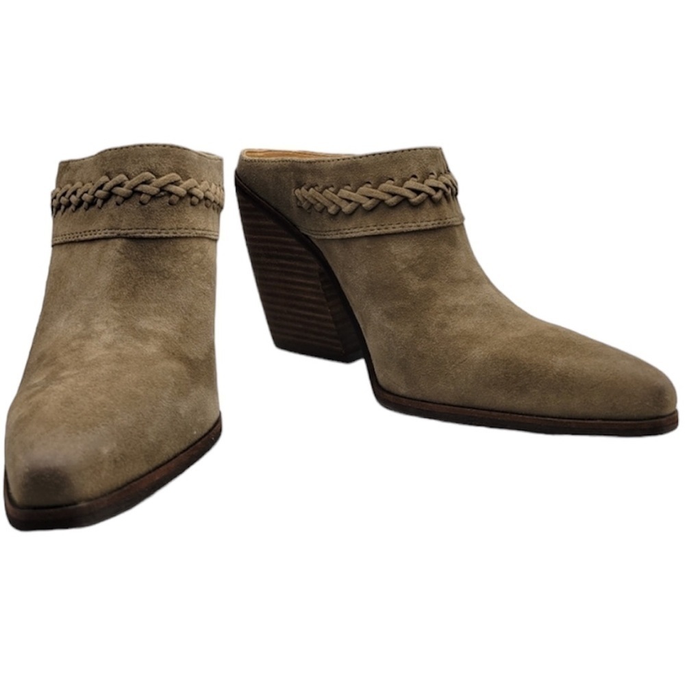 Sam Edelman Alison Desert Olive Suede Stacked Heel Mules Sz 9